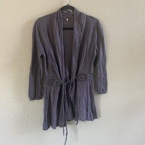 Anthropologie KNITTED & KNOTTED Cardigan blue Linen Blend Tie Front Medium